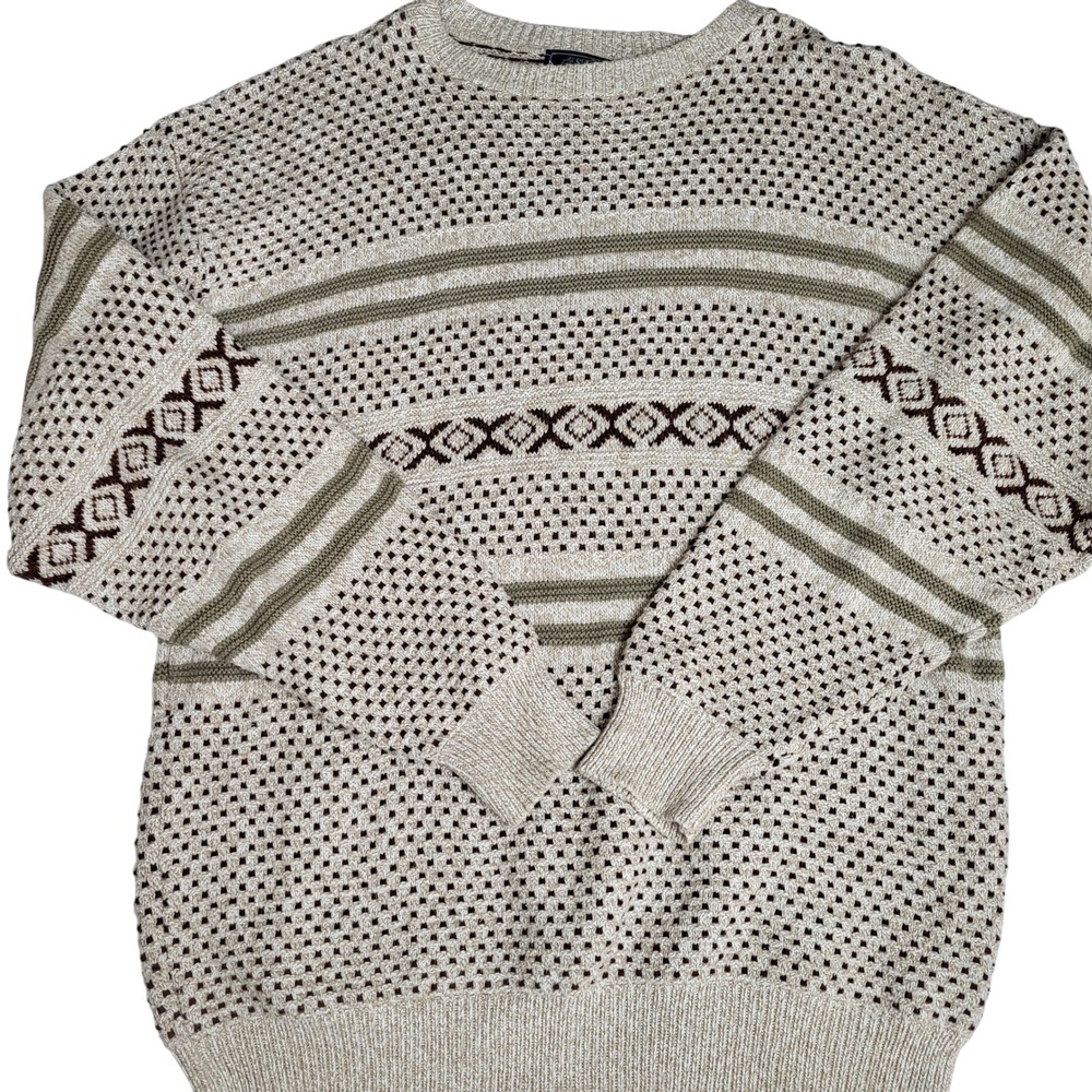 Vintage Peconic‎ Bay Traders Mens M Striped Knit Sweater 100% Cotton Made in USA
